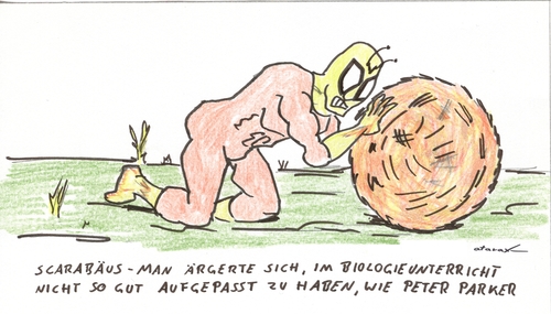 Cartoon: Skarabäus-Man (medium) by tiefenbewohner tagged superheld,spiderman,scheisse,scarabaeus,mistkäfer,alternative,nonsense