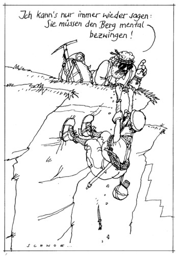 Cartoon: BergMental (medium) by schwoe tagged bergsteigen,training,zen,guru,bergführer,schwindel,freeclimbing