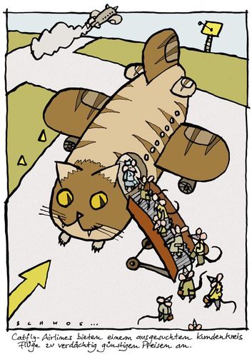 Cartoon: Catfly (medium) by schwoe tagged billigflieger,maus,katze,airline,flugzeug,reisen,fressen