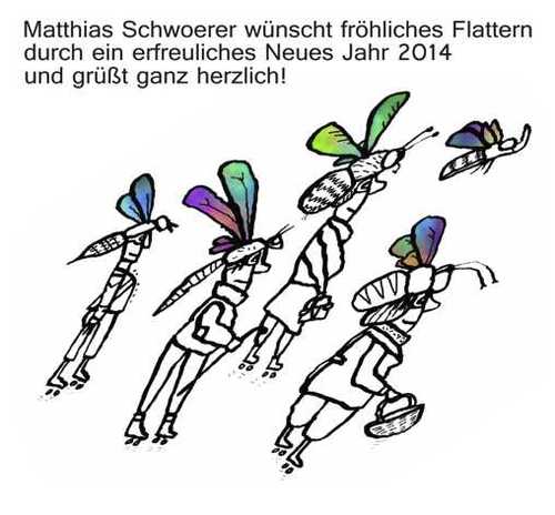 Cartoon: Gruß im Neuen Jahr (medium) by schwoe tagged neujahr,sylvester,flügel,fliegen,flattern
