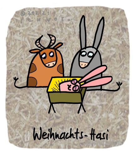 Cartoon: Hasi 91 (medium) by schwoe tagged hasi,hase,weihnachten,maria,josef,ochs,esel,stall,krippe,bethlehem