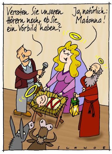 Cartoon: Vorbild (medium) by schwoe tagged madonna,maria,weihnachten,vorbild,bethlehem