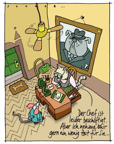 Cartoon: Vorzimmer (medium) by schwoe tagged hund,katze,maus,chef,vorzimmer,personal,untergebener