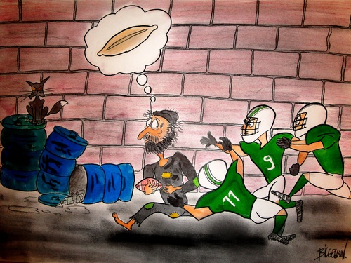 Cartoon: hunger (medium) by bilgehananil tagged american,football,hunger,bread,rugby