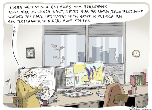 Cartoon: Brief an die Meteorologen (medium) by H Mercker tagged 2013,aktuell,april,arbeit,beruf,brief,fernsehen,herren,job,klima,leser,meteorologe,meteorologie,presse,schreibtisch,tagesaktuell,tv,wetter,zuschauer,2013,aktuell,april,arbeit,beruf,brief,fernsehen,herren,job,klima,leser,meteorologe,meteorologie,presse,schreibtisch,tagesaktuell,tv,wetter,zuschauer