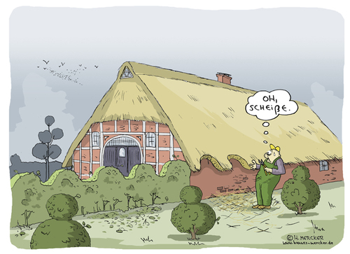 Cartoon: Heckenschnitt (medium) by H Mercker tagged oldenburg,gärtner,ärger,dach,reet,haus