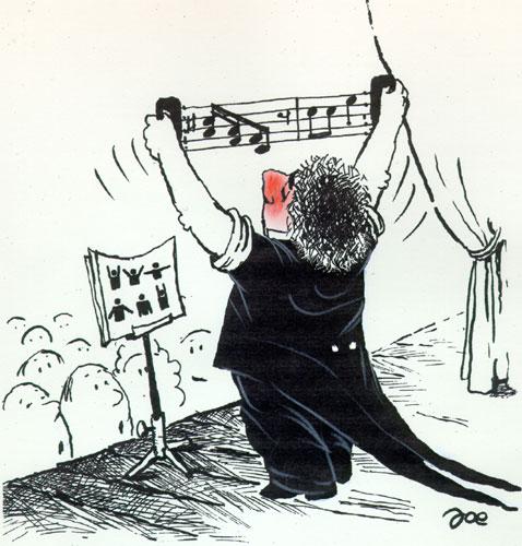 Cartoon: Fortissimo (medium) by bekesijoe tagged cartoon,,musik,quetschen,dirigent,spieler,noten,vorspielen,kraft,lied,bewegung,sport,performance