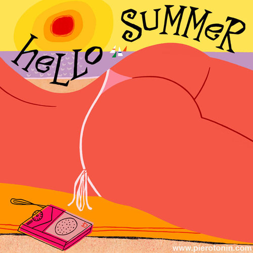 Cartoon: Hello Summer (medium) by Piero Tonin tagged piero,tonin,summer,holiday,holidays,vacation,vacations,beach,sea,ocean,bikini,sexy,ass,butt,girl,girls,wonan,women,topless,tan,tanned,tanga,gstring,thong