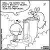 Cartoon: No Refunds (small) by Piero Tonin tagged piero,tonin,refund,refunds,afterlife,death,dead,heaven,paradise,life