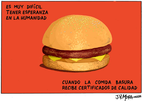 Cartoon: Calidad (medium) by jrmora tagged comida,basura,hamburguesa,calidad,salud,alimentacion