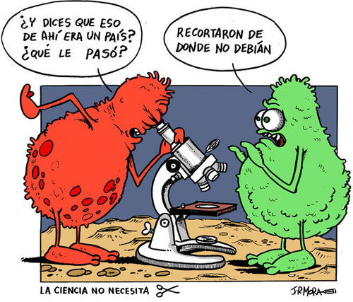 Cartoon: Por la ciencia (medium) by jrmora tagged ciencia,presupuesto,gobierno,tijeras