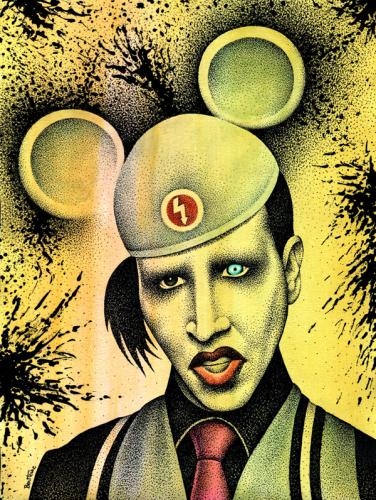 Cartoon: Marilyn Manson  - 2 - (medium) by BenHeine tagged marilynmanson,manson,brianhughwarner,hugh,warner,usa,american,crazyness,cry,shout,balls,outrageous,image,artist,watercolor,singer,child,logo,band,rock,punk,charles,marilyn,monroe,ink,black,metal,music,grammy,award,germany,poland,musique,mobscene,ma