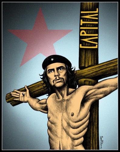 Cartoon: The Martyring of Che Guevara (medium) by BenHeine tagged ernesto,che,guevara,revolution,latin,america,rebel,martyrdom,jesus,christ,cross,cuba,argentina,red,star,marx,struggle,robert,scheer,resistance,injustice,suffering,christianism,hasta,la,victoria,ben,heine,