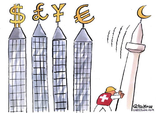 Cartoon: Swiss ban mosque minarets (medium) by Christo Komarnitski tagged swiss,ban,mosque,minarets
