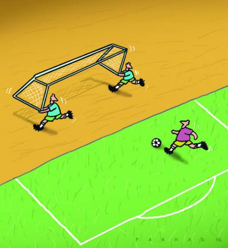 Cartoon: Goal 2 (medium) by Farhad Foroutanian tagged footbal,fußball,fussball,mannschaft,spiel,fußballspiel,fußballfeld,tor,torwart,torschütze,wegrennen,weglaufen,wegnehmen,absurd,spielregeln,methode,strategie,plan,taktik,ball,gerechtigkeit