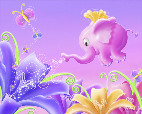Cartoon: Elephant Fairy (medium) by SuperSillyStudios tagged elephant,pink,fairy,flowers,fantasy,whimsical,butterfly,nature
