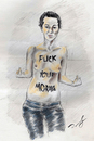 Cartoon: Amina- Fuck your morales (small) by Fredy tagged amina,fuck,your,morales,my,body,belonges,to,me