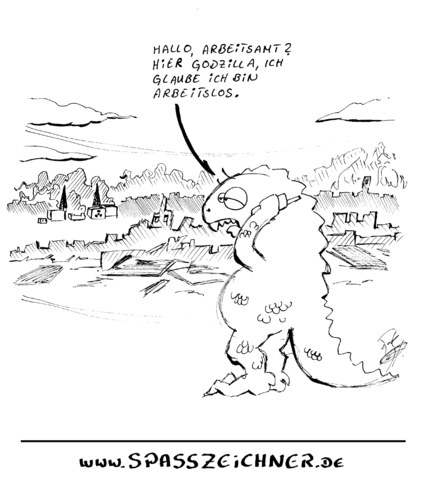 Cartoon: Godzilla in Japan (medium) by Clemens tagged fukushima,arbeitslos,godzilla,japan,erdbeben