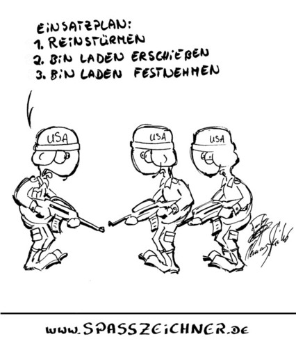 Cartoon: Karikatur Bin Laden Einsatzplan (medium) by Clemens tagged karikatur,osama,bin,laden,tot,terror,al,quaida,usa,troops