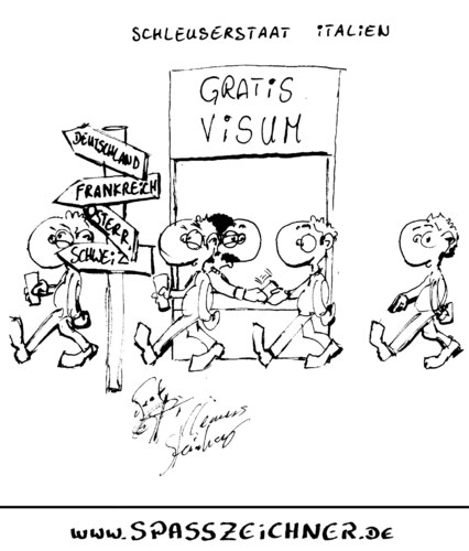 Cartoon: Karikatur Schleuserstaat Italien (medium) by Clemens tagged visum,gaddafi,libyen,tunesier,tunesien,flüchtlinge,italien,karikaturen
