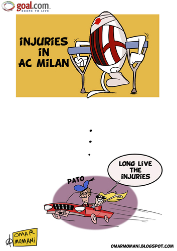 Cartoon: AC Milans injuries (medium) by omomani tagged ac,milan,pato,barbara,berlusconi,brazil,italy,serie