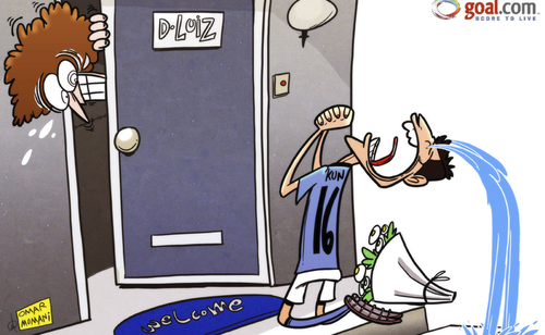 Cartoon: Aguero sorry for Luiz horror (medium) by omomani tagged aguero,chelsea,david,luiz,fa,cup,manchester,city