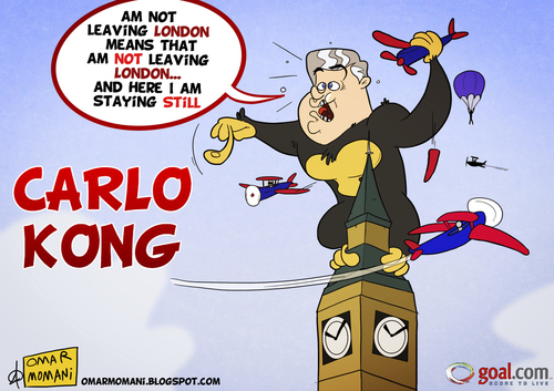 Cartoon: Carlo Kong (medium) by omomani tagged ancelotti,big,ben,italy,england,premier,league,king,kong