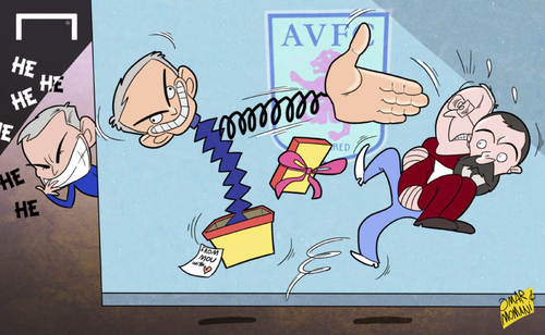 Cartoon: disgraceful handshakes (medium) by omomani tagged mourinho,chelsea,keane