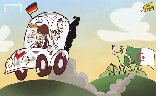 Cartoon: Germany escapes from Algeria (medium) by omomani tagged algeria,germany,joachim,low,ozil,philipp,lahm,thomas,muller,world,cup,2014
