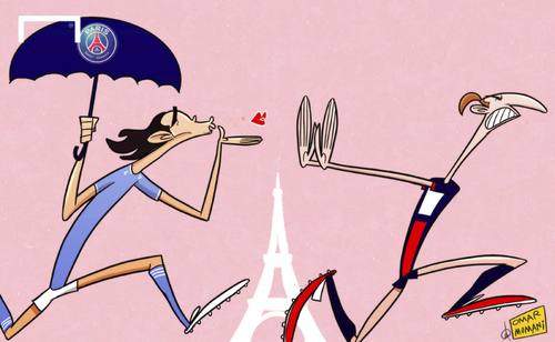 Cartoon: Ibrahimovic rejects Paris romanc (medium) by omomani tagged cavani,ibrahimovic,napoli,paris,saint,germain