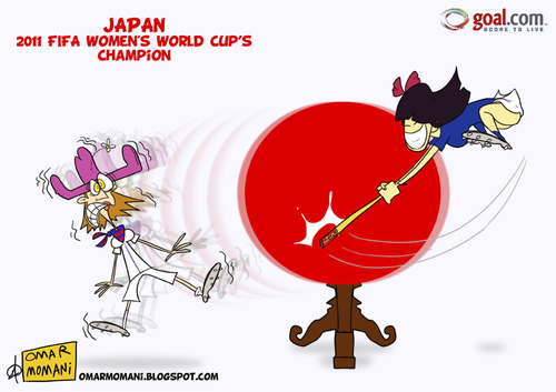 Cartoon: Japan FWWC 2011 champions (medium) by omomani tagged japan,2011,fifa,women,world,cup,soccer,football,usa,cartoon
