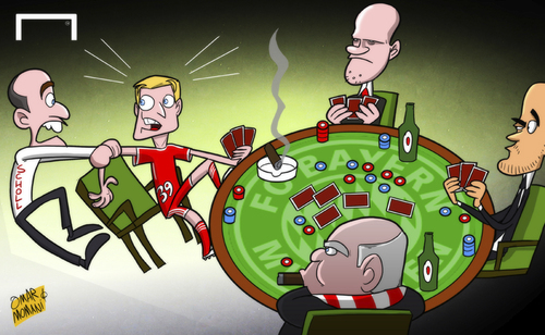 Cartoon: Kroos warned not to play poker (medium) by omomani tagged bayern,munich,guardiola,hoeness,matthias,sammer,mehmet,scholl,toni,kroos