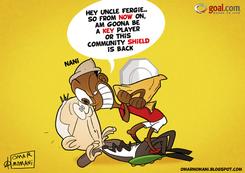 Cartoon: Nani a key player (medium) by omomani tagged nani,ferguson,community,shield,manchester,united,england,portugal,scotland,premier,league,soccer,football