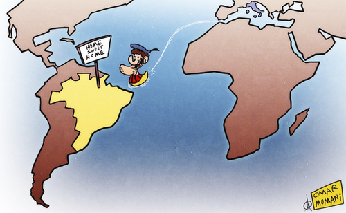 Cartoon: Pato back to Brazil (medium) by omomani tagged ac,milan,brazil,corinthians,italy,pato