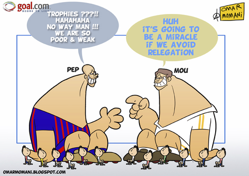 Cartoon: Pep and Moue (medium) by omomani tagged barcelona,guardiola,la,liga,mourinho,portugal,real,madrid,spain
