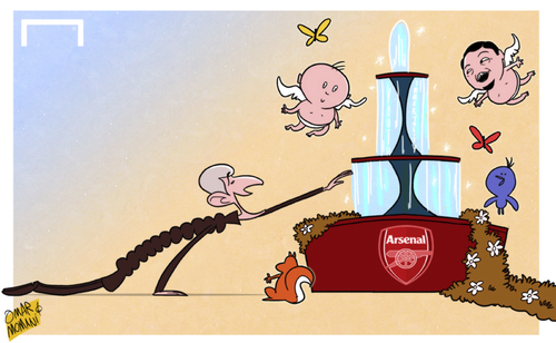 Cartoon: Wenger drinking from Arsenal (medium) by omomani tagged arsenal,wenger