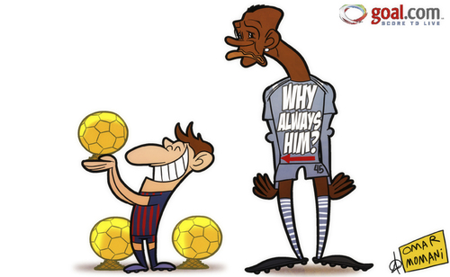 Cartoon: Why Always Him (medium) by omomani tagged england,barcelona,balotelli,argentina,liga,la,italy,or,ballon,fifa,spain,league,premier,messi,city,manchester
