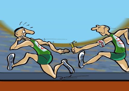 Cartoon: relay race (medium) by andart tagged wada,relay,race,running,games,urine,drug,taking