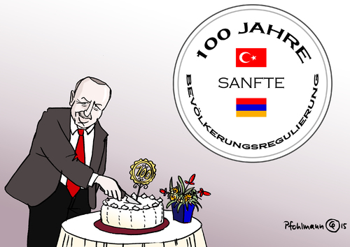 Cartoon: 100 Jahre Regulierung (medium) by Pfohlmann tagged karikatur,cartoon,2015,color,farbe,türkei,armenien,armenier,völkermord,deutschland,genozid,100,jahre,jubiläum,torte,feier,gedenktag,sanfte,bevölkerungsregulierung,erdogan,präsident,karikatur,cartoon,2015,color,farbe,türkei,armenien,armenier,völkermord,deutschland,genozid,100,jahre,jubiläum,torte,feier,gedenktag,sanfte,bevölkerungsregulierung,erdogan,präsident