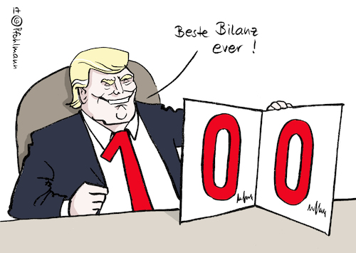 Cartoon: 100 Tage Trump (medium) by Pfohlmann tagged karikatur,cartoon,2017,color,farbe,usa,trump,präsident,100,hundert,tage,bilanz,beste,ever,selbstlob,narzissmus,dekret,dekrete,karikatur,cartoon,2017,color,farbe,usa,trump,präsident,100,hundert,tage,bilanz,beste,ever,selbstlob,narzissmus,dekret,dekrete