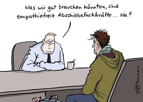 Cartoon: Abschiebefachkräfte (medium) by Pfohlmann tagged asylpolitik,migration,abschiebung,fachkräfte,fachkräftemangel,empathie,abschottung,asyl,flucht,geflüchtete,flüchtling,bürokratie,europa,eu,asylpolitik,migration,abschiebung,fachkräfte,fachkräftemangel,empathie,abschottung,asyl,flucht,geflüchtete,flüchtling,bürokratie,europa,eu