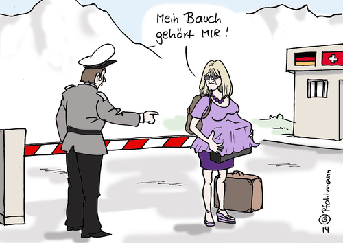 Cartoon: Alices Bauch (medium) by Pfohlmann tagged grenzkontrolle,koffer,geld,alice,deutschland,2014,farbe,color,cartoon,karikatur,frauenbewegung,emanzipation,abtreibung,vergangenheit,bauch,konto,schweiz,selbstanzeige,steuerhinterziehung,schwarzer,grenze,frauenrechtlerin,karikatur,cartoon,color,farbe,2014,deutschland,alice,schwarzer,steuerhinterziehung,selbstanzeige,schweiz,konto,bauch,vergangenheit,abtreibung,emanzipation,frauenbewegung,frauenrechtlerin,grenze,geld,koffer,grenzkontrolle