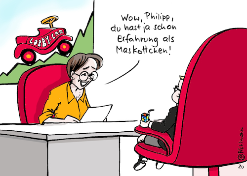 Cartoon: Amthor Lobbycar (medium) by Pfohlmann tagged 2020,deutschland,lobby,lobbyismus,bobbycar,amthor,cdu,affäre,bewerbung,maskottchen,2020,deutschland,lobby,lobbyismus,bobbycar,amthor,cdu,affäre,bewerbung,maskottchen