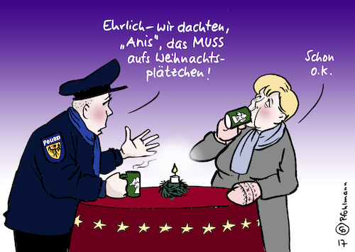 Cartoon: Anis aufs Plätzchen (medium) by Pfohlmann tagged karikatur,cartoon,color,farbe,2017,deutschland,berlin,attentat,anschlag,anis,amri,versagen,polizei,behörden,merkel,bundeskanzlerin,opfer,besuch,gespräch,empathie,weihnachtsmarkt,weihnachtsplätzchen,plätzchen,glühwein,schuldige,verantwortung,karikatur,cartoon,color,farbe,2017,deutschland,berlin,attentat,anschlag,anis,amri,versagen,polizei,behörden,merkel,bundeskanzlerin,opfer,besuch,gespräch,empathie,weihnachtsmarkt,weihnachtsplätzchen,plätzchen,glühwein,schuldige,verantwortung