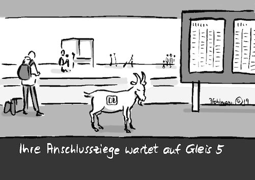 Cartoon: Anschlussziege (medium) by Pfohlmann tagged 2019,bahn,db,verkehr,zug,anschluss,umsteigen,anschlusszüge,anschlussziege,ziege,bahnsteig,gleis,bahnhof,reise,reisen,durchsage,2019,bahn,db,verkehr,zug,anschluss,umsteigen,anschlusszüge,anschlussziege,ziege,bahnsteig,gleis,bahnhof,reise,reisen,durchsage