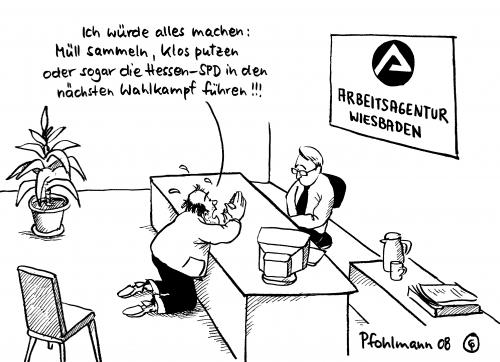 Cartoon: Arbeitsagentur Wiesbaden (medium) by Pfohlmann tagged arbeitsagentur,arbeitsamt,arbeitslos,ypsilanti,hessen,wiesbaden,wahlen,landtag,spd,wahlkampf,neuwahlen,arbeitsagentur,arbeitsamt,arbeitslos,andrea ypsilanti,hessen,wiesbaden,wahlen,wahl,landtag,spd,wahlkampf,neuwahlen,arbeit,job,karriere,andrea,ypsilanti