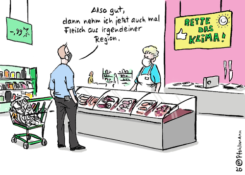 Cartoon: Aus der Region (medium) by Pfohlmann tagged 2020,fleisch,konsument,klima,klimaschutz,fleischkonsum,regional,region,supermarkt,einkauf,verbraucher,nachfrage,wurst,rückgang,einkaufen,2020,fleisch,konsument,klima,klimaschutz,fleischkonsum,regional,region,supermarkt,einkauf,verbraucher,nachfrage,wurst,rückgang,einkaufen