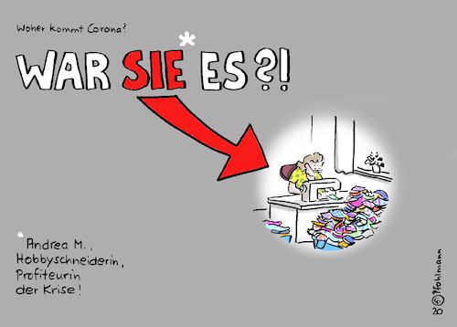 Cartoon: Corona-Profiteurin (medium) by Pfohlmann tagged 2020,welt,global,corona,coronakrise,covid19,krise,profiteurin,schneiderin,hobby,nähen,nähmaschine,mundschutz,engagement,virus,pandemie,coronavirus,selbsthilfe,verschwörungstheorie,2020,welt,global,corona,coronakrise,covid19,krise,profiteurin,schneiderin,hobby,nähen,nähmaschine,mundschutz,engagement,virus,pandemie,coronavirus,selbsthilfe,verschwörungstheorie