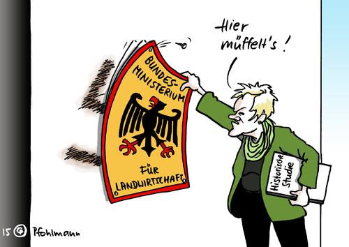 Cartoon: Das Ministerium stinkt (medium) by Pfohlmann tagged karikatur,cartoon,2015,color,farbe,deutschland,landwirtschaftsministerium,künast,renate,grüne,studie,historiker,historisch,ns,nazi,vergangenheit,nsdap,mitgliedschaft,mitglieder,mitarbeiter,beamte,hakenkreuz,beschäftigte,geschichte,nachkriegszeit,karikatur,cartoon,2015,color,farbe,deutschland,landwirtschaftsministerium,künast,renate,grüne,studie,historiker,historisch,ns,nazi,vergangenheit,nsdap,mitgliedschaft,mitglieder,mitarbeiter,beamte,hakenkreuz,beschäftigte,geschichte,nachkriegszeit