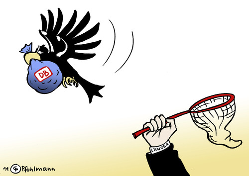 Cartoon: DB Dividende (medium) by Pfohlmann tagged db,bahn,dividende,börse,börsengang,bund,bundesadler,adler,länder,bundesländer,db,bahn,dividende,börse,börsengang,bund,bundesadler,adler,länder,bundesländer